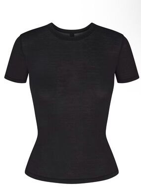 SKIMS Sheer Modal Black Long Crewneck Tee- Medium